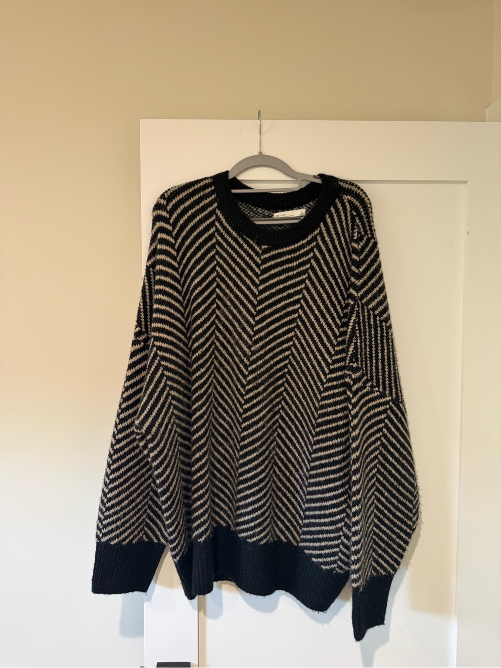 Oak + Fort Oversized Black and Cream Striped Knit Sweater